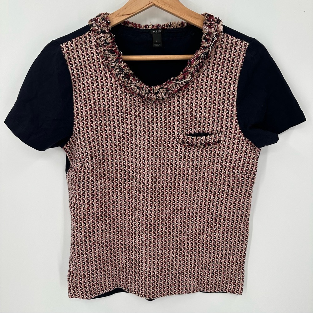 J Crew l Tweed - Front Tee In Camel Navy Pink Size Small